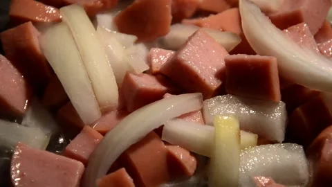 Sliced sausage with onion Stock Footage 329098490