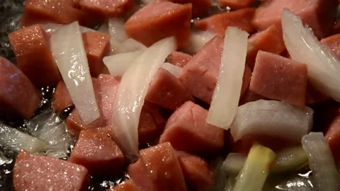 Sliced sausage with onion Stock Footage 329098553