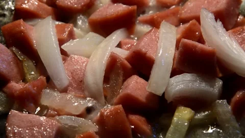 Sliced sausage with onion Stock Footage 329098634