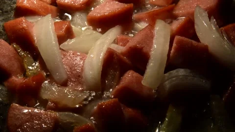 Sliced sausage with onion Stock Footage 329098636