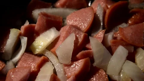 Sliced sausage with onion Stock Footage 329098686