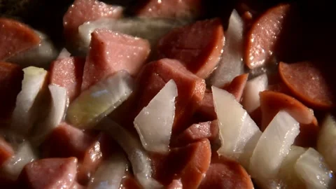Sliced sausage with onion Stock Footage 329098693
