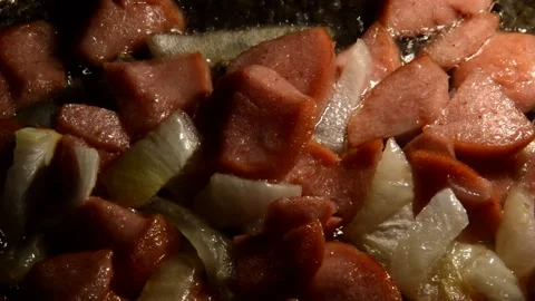 Sliced sausage with onion Stock Footage 329098728
