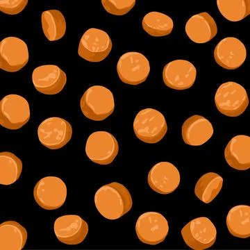 Sliced Sausage pattern Isolated on Black Background. Snack on black Stock Illustration
