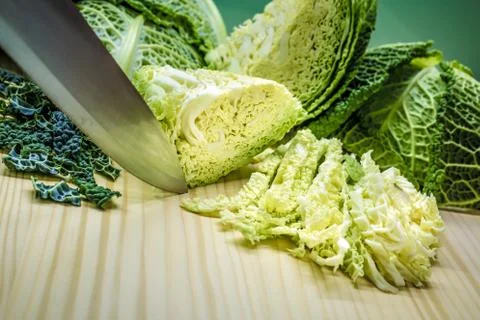Sliced savoy cabbage Stock Photos