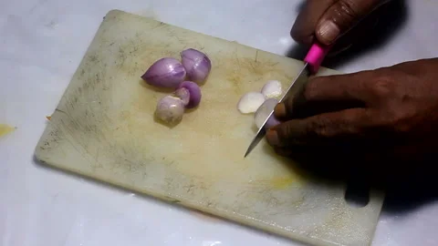 Sliced shallots into small pieces Stock-Footage 148983251
