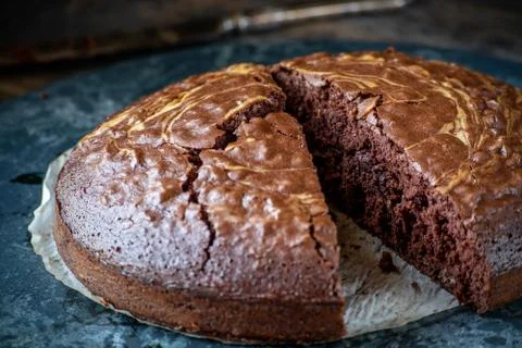 Sliced side view of marble cake swirl in chocolate and vanilla Stock Photos