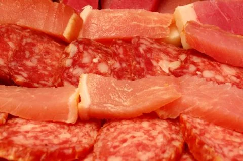 Sliced snack from meat products close-up Stock Photos