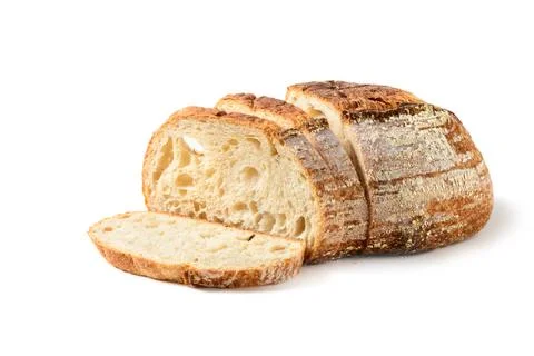 Sliced Sourdough Bread isolated on white background, homemade bakery concept Stock Photos
