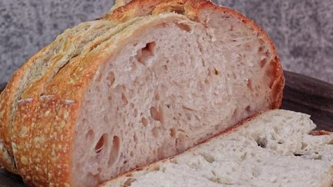 Sliced Sourdough Bread. Panning to right. Stock Footage 308920526