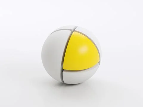 Sliced spherical object with yellow sector, 3d Illustrazione stock