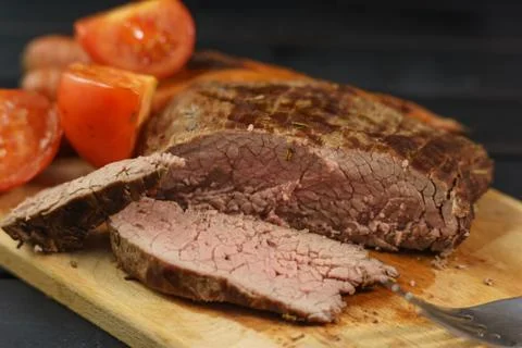 Sliced steak with medium roast Stock Photos