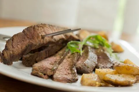 Sliced Steak Potatoes Stock Photos