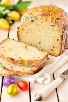 Sliced sweet bread baked in bread machine Stock Photos
