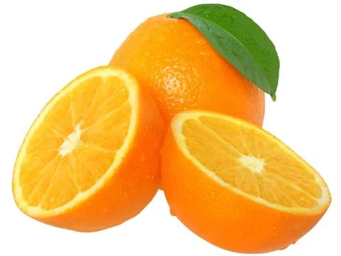 Sliced tangerine with leaf. Stock Photos