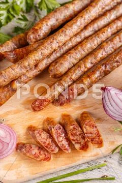 Sliced thin salami Stock Photos