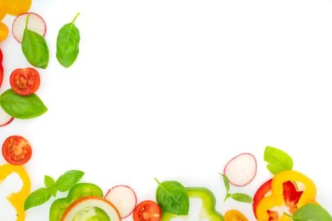 Sliced  vegetables pattern for cooking design on white background top view fl Stock Photos