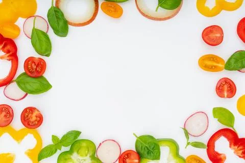 sliced  vegetables pattern for cooking design on white background top view fl