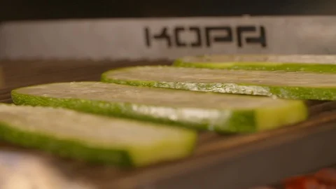 Sliced vegetables placed over the grill Video stock 85813050