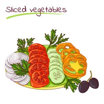 Sliced vegetables on a plate Illustrazione stock
