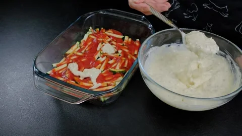 Sliced Vegetables with Red Sauce and Dip in Cooking Scene Video stock 341439950