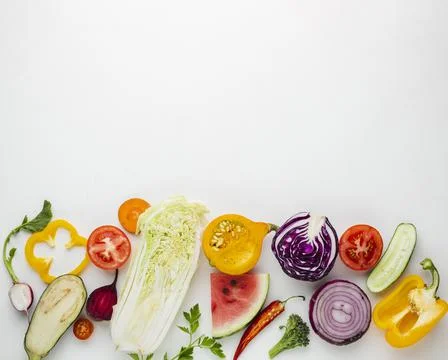 Sliced vegetables white background with copy space. High quality and resolution Stock Photos