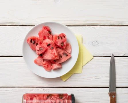 Sliced watermelon on a dish 写真素材