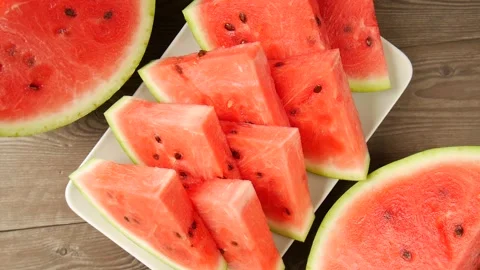 Sliced watermelon on a plate. Stock Footage 297549281