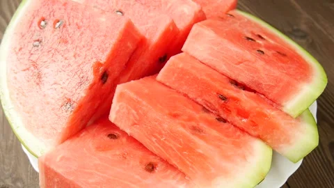 Sliced watermelon on a plate. Stock Footage 302473267