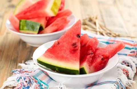 Sliced watermelon in plate. Stock Photos