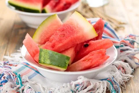 Sliced watermelon in plate. Stock Photos