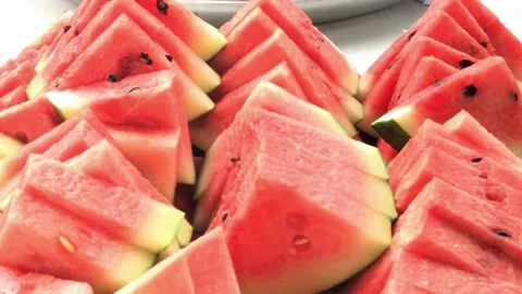 Sliced Watermelon Triangles, Summer Fruit, Refreshing Dessert Stock Footage 310243368