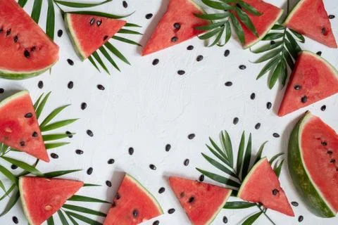 Sliced watermelon on white background. Summer concept. Stock Photos