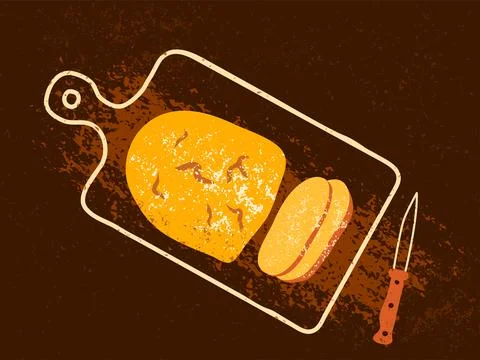 Sliced wheat bread on the cutting board vector illustration. Fresh baked bread Illustrazione stock
