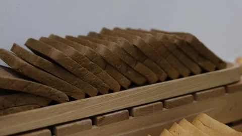 Sliced wheat Bread, slider shot. Texture of baked bread close-up Stock Footage 314284900