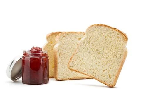 Sliced white bread with jam Stock Photos