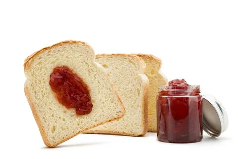 Sliced white bread with jam Stock Photos