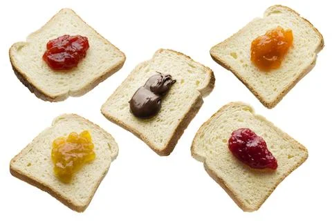 Sliced white bread with jam Stock Photos