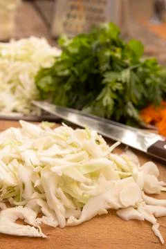 Sliced white cabbage for preparing salad or sauerkraut Foto stock