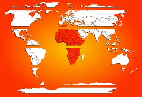 Sliced world map white continents with red warm africa Stock Illustration
