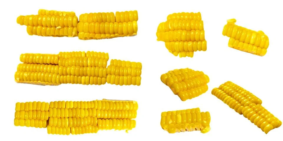 Sliced yellow corn on a white background , cooked corn agricultural product Stock Illustration