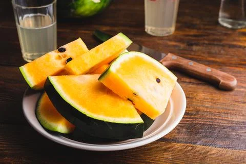 Sliced Yellow Watermelon Stock Photos