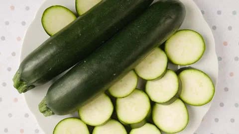 Sliced zucchini on a plate. Stock Footage 295857972