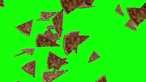 Slices of Aloha Pizza Falling on Green Screen With Alpha Matte 4K Video stock 328927658