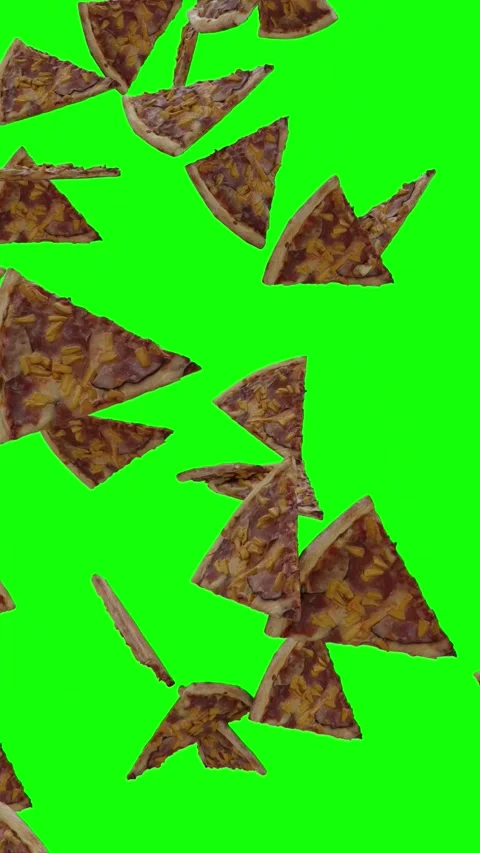 Slices of Aloha Pizza Falling on Vertical Green Screen Video With Alpha Matte 4K Video stock 328927643