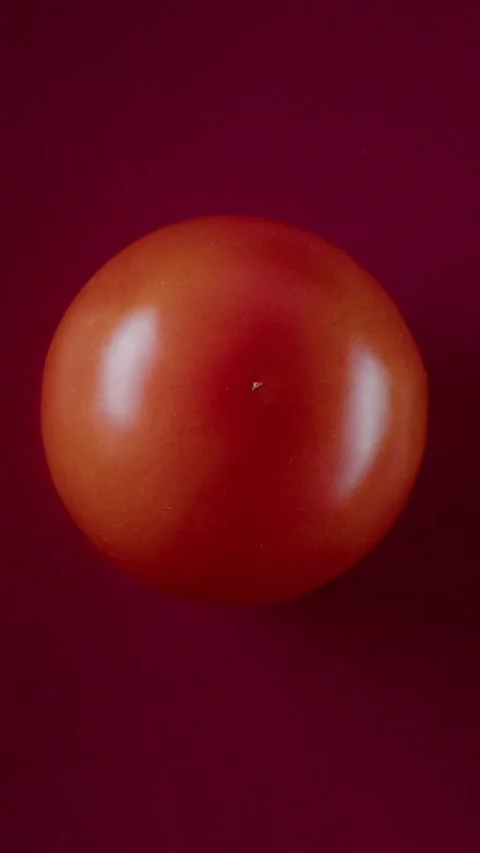 Slices are sequentially cut from the tomato, on a red background, stop motion Stock Footage 237705458