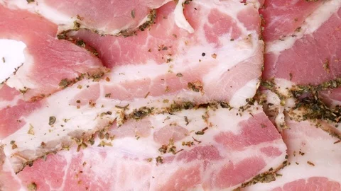 Slices of bacon. Dolly shot. Stock Footage 70877538