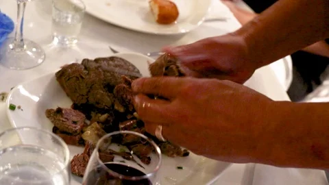 Slices boiled meat Stock-Footage 97405104