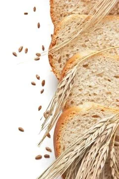 Slices  bread and ears of corn Stock Photos