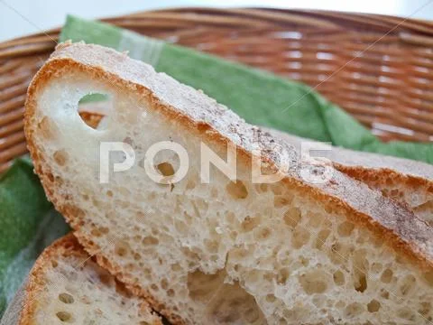 Slices of bread in basket Stock Photos